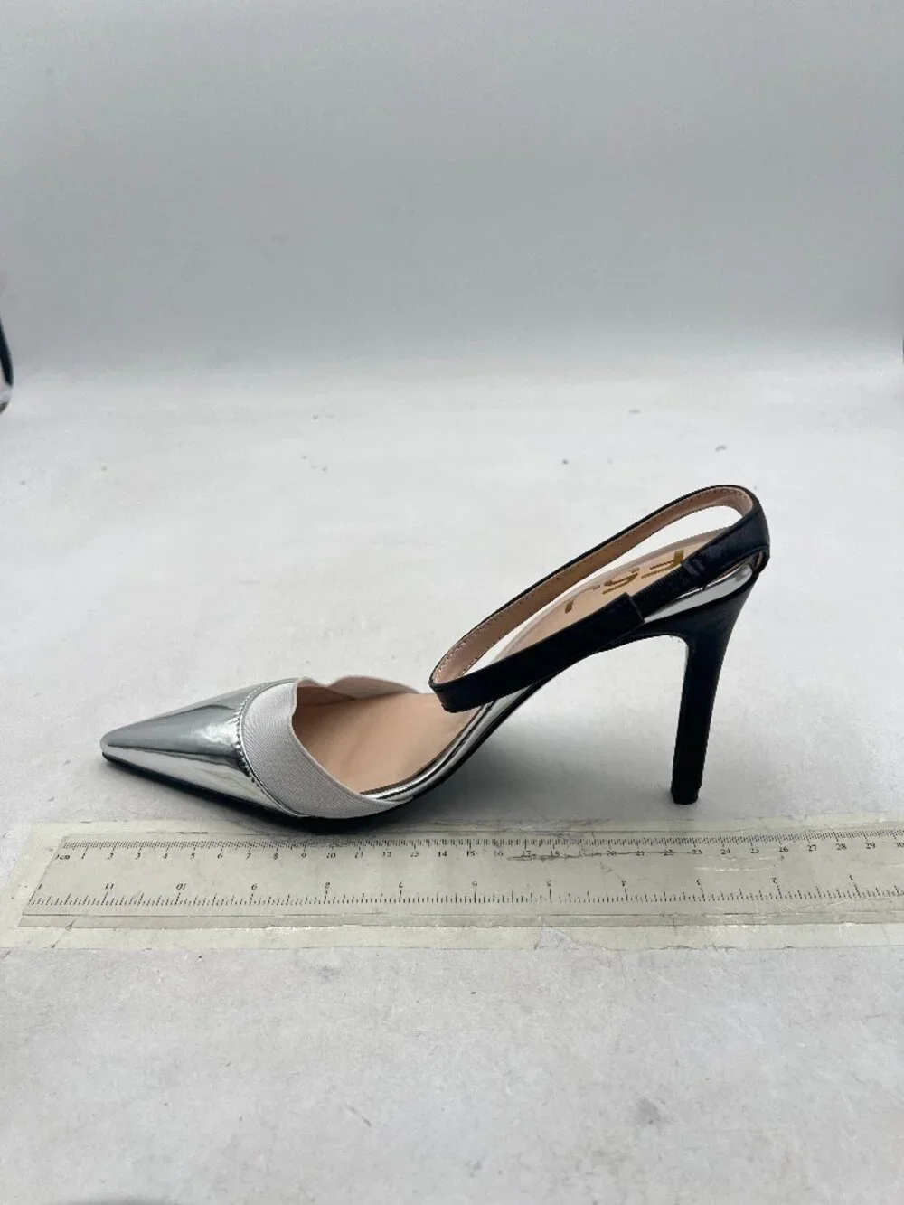 FSJ Silver and White Pointed Toe Thin Strap Stiletto Heel Mules for Women